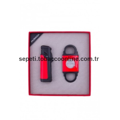 Parmida 3 Torch Çakmak Kesici İkili Kırmızı-Siyah Puro Seti