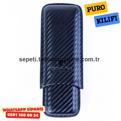 Cohiba Siyah Karbon Desenli İkili Deri Puro Kılıfı