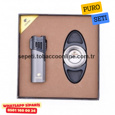 Cohiba Çakmak Kesici İkili Gunmetal Puro Seti