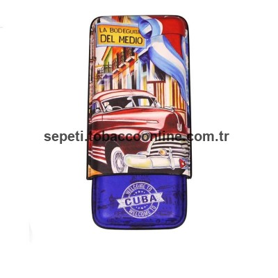 Cuba Libre Temalı Deri Puro Kılıfı Mavi 3lü (60Ring)