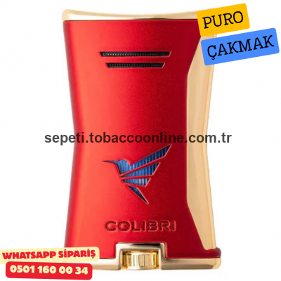 Colibri Slim Kırmızı-Gold Tek Torch Jet Alev Puro Çakmak