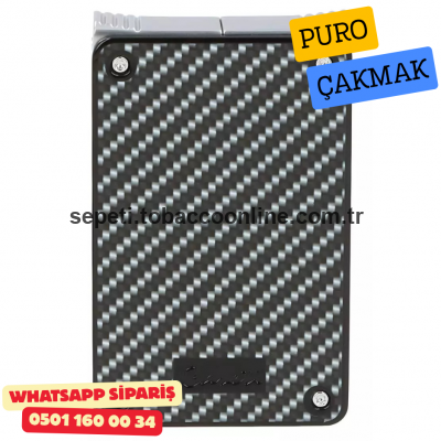 Caseti Duo Karbon Görünümlü / Krom Çift Jet + Soft Alevli Puro Çakmak