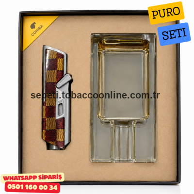 Cohiba Puro Çakmağı ve Cam Puro Küllüğü Özel Hediye Seti