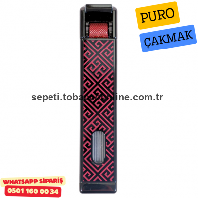 Tek Torch Siyah Kırmızı Desenli Puro Çakmağı