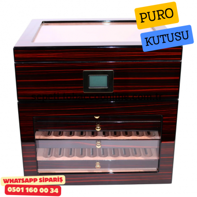 3 Raflı LED’li Özel Nemlendirme Bölgeli Humidor Puro Kutusu