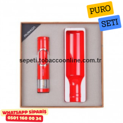 Parmida Kırmızı Premium Puro Seti – Çakmak & Puro Küllüğü