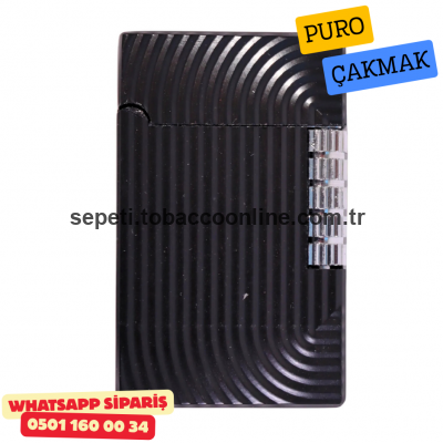 Siyah Çizgili Metal Soft Flame Puro Çakmak