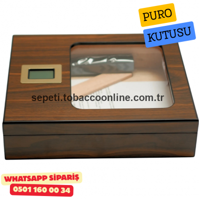 Premium Camlı Sedir Humidor Puro Saklama Kutusu (Ahşap Kahverengi)